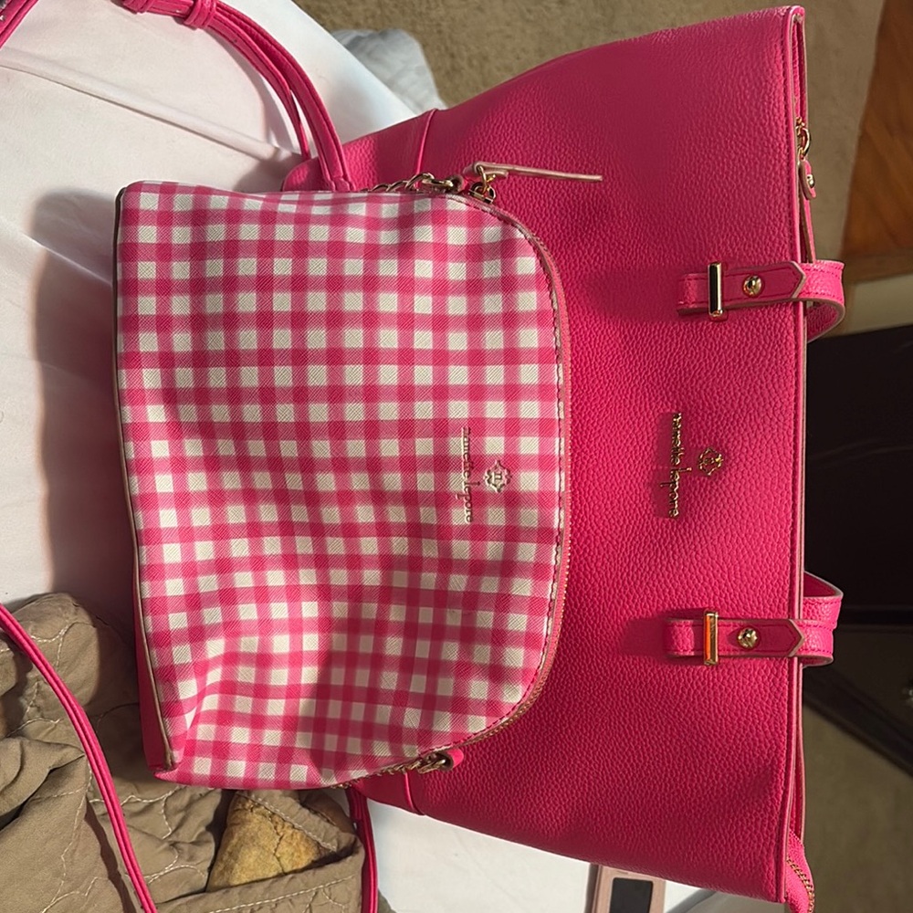 Nanette Lepore Pink Tote and Gingham Pouch Set